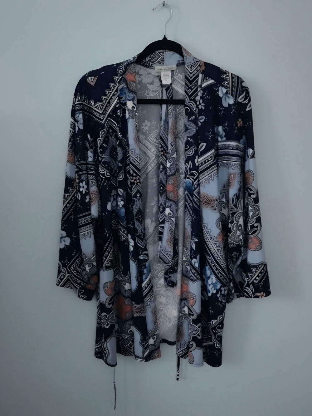 Linea Donatella Navy Floral-Paisley Open Robe with White & Blush Accents